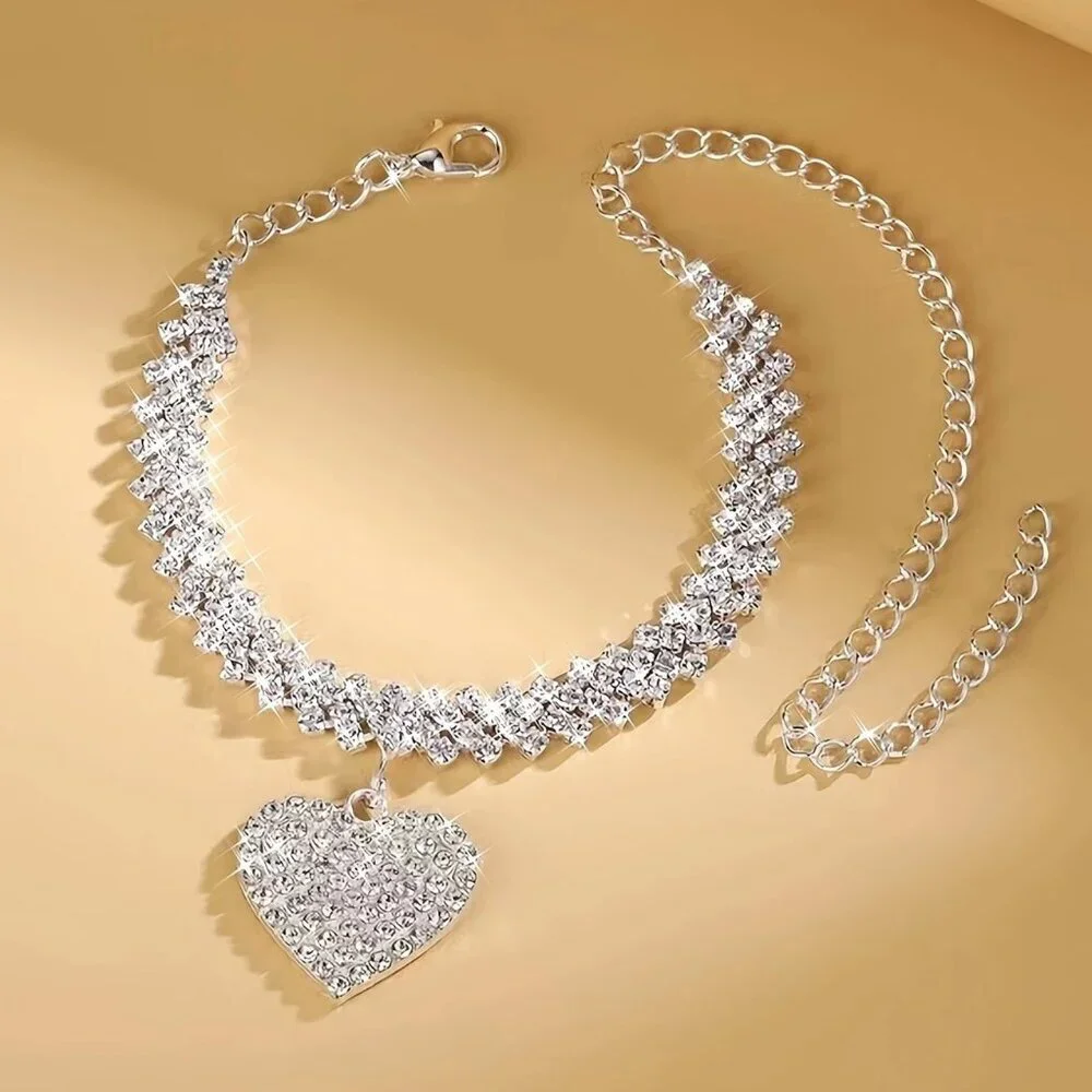 Love Heart Pendant Chain Anklet (Color: Silvery)